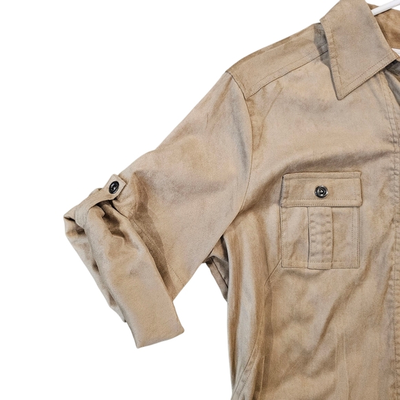 New York & Company Tan Suede Like Shirt Dress - Picture 5 of 9